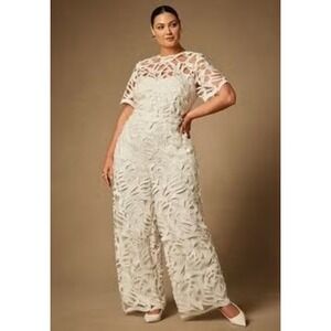 Bridal by Eloquii White Ribbon Lace Jumpsuit Short Sleeve Wedding Size 16 NWT